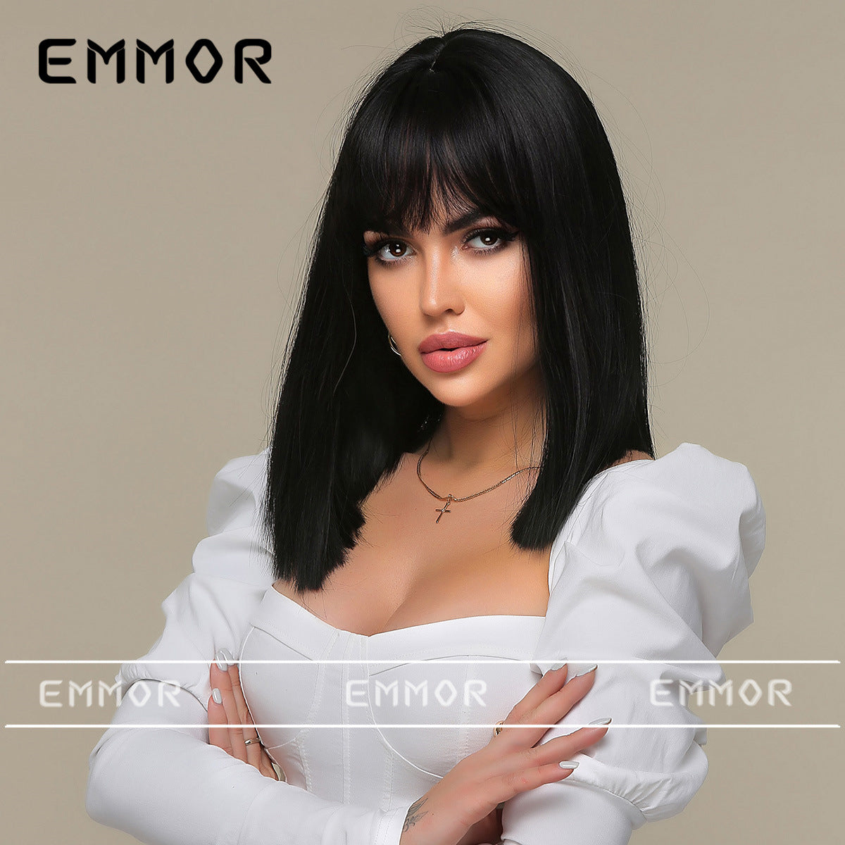 Unique Women's Fashion Natural Black Bangs Wig Short Straight Hair