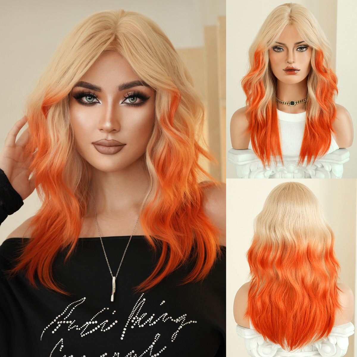 Wavy Orange Female Bangs Food For Halloween Wig Short Curly Hair