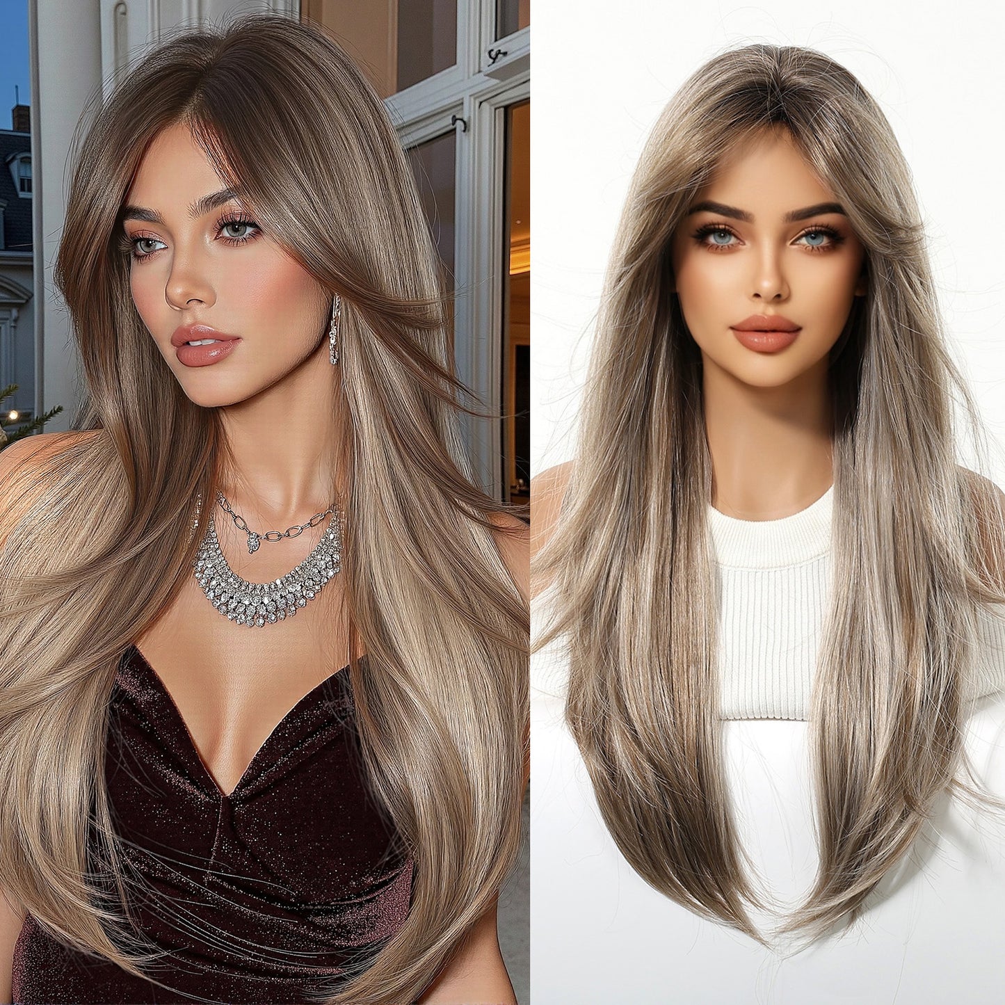 Bangs Face Trimming High-level Natural Black Long Straight Wig