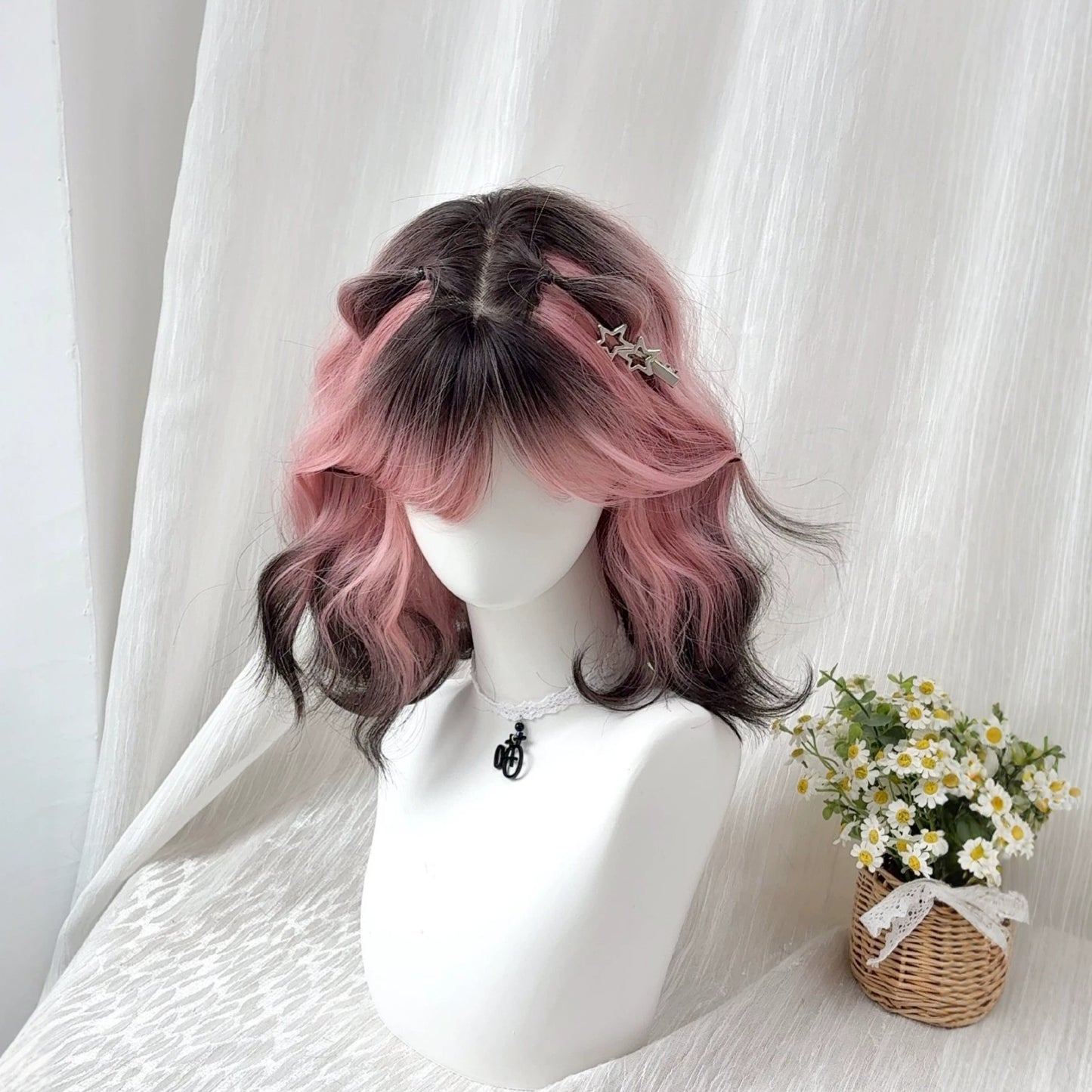 The Love Of Siam Female Small Curls Pink Gradient Wig Short Curly Hair