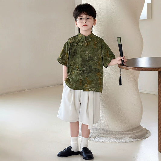 Children's Boys Chinese Short-sleeved National Style Performance Kindergarten Children's Shirt