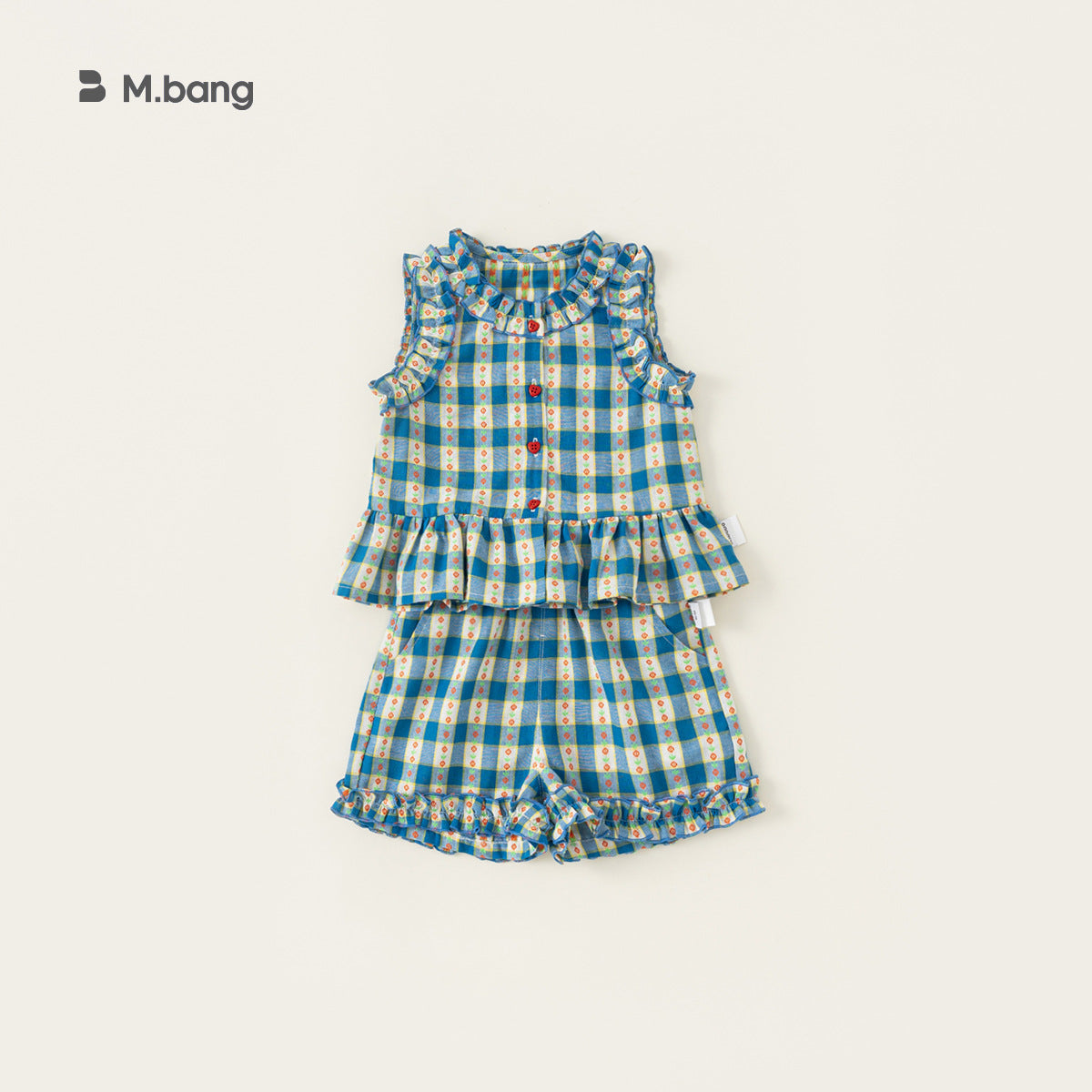 Women's & Children's Clothing Plaid Two-piece Sleeveless Top Sweet Lace Shorts Children's Suit