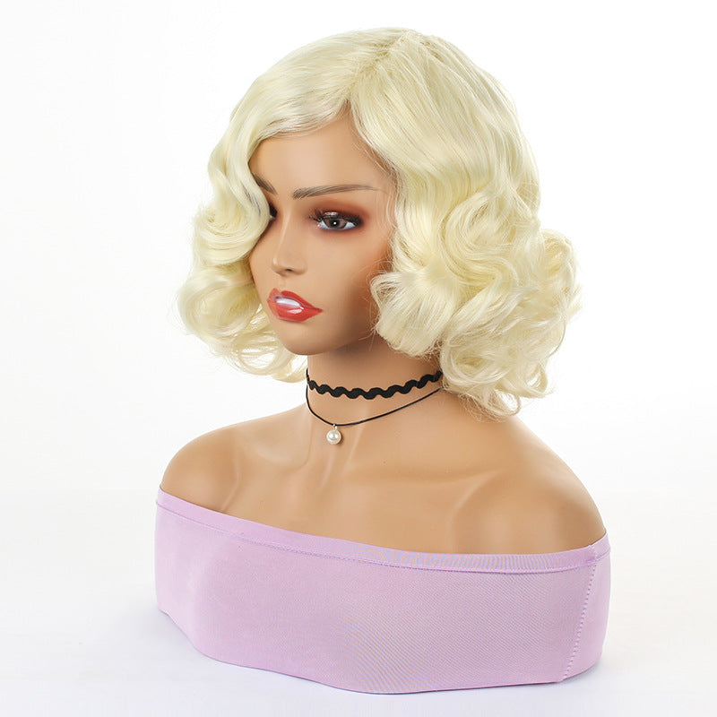 Women's Marilyn Monroe Golden Short Curly Hair Rose Cos Wig