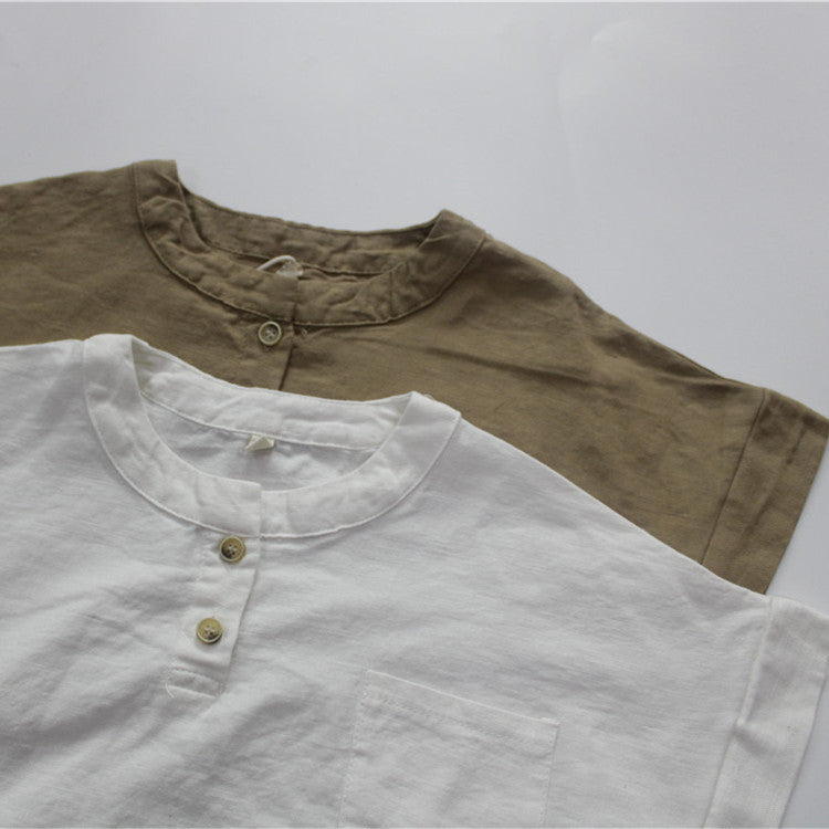 Neck Short Sleeve Solid Color Korean Style Buckle Top Children's T-shirt