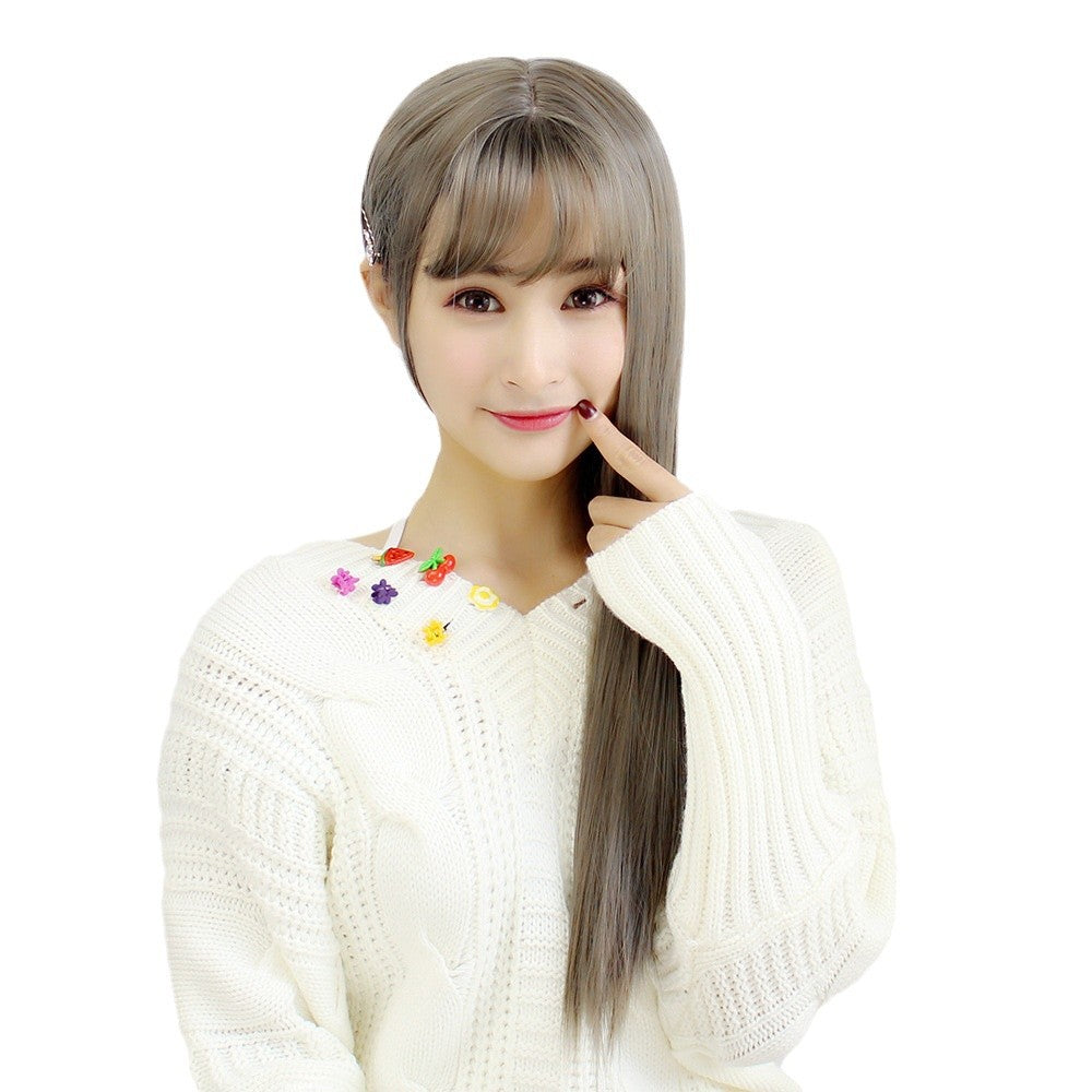 Women's Air Bangs Mid-length Face Trimming Round Hairstyle Natural Realistic Whole Long Straight Wig