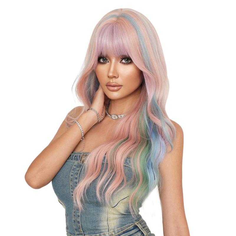 Women's Paris Painting Dyed Rainbow Curly Big Wig Long Curls