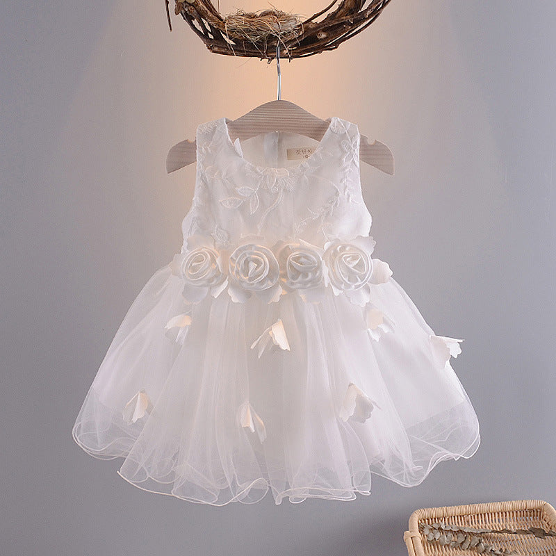 Children's Summer White Princess Puffy Sleeveless Vest Skirt Children's Dress