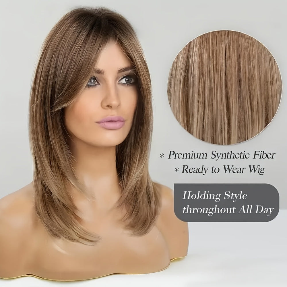 Fashion Female Bangs Natural Curly Gradient Long Straight Wig