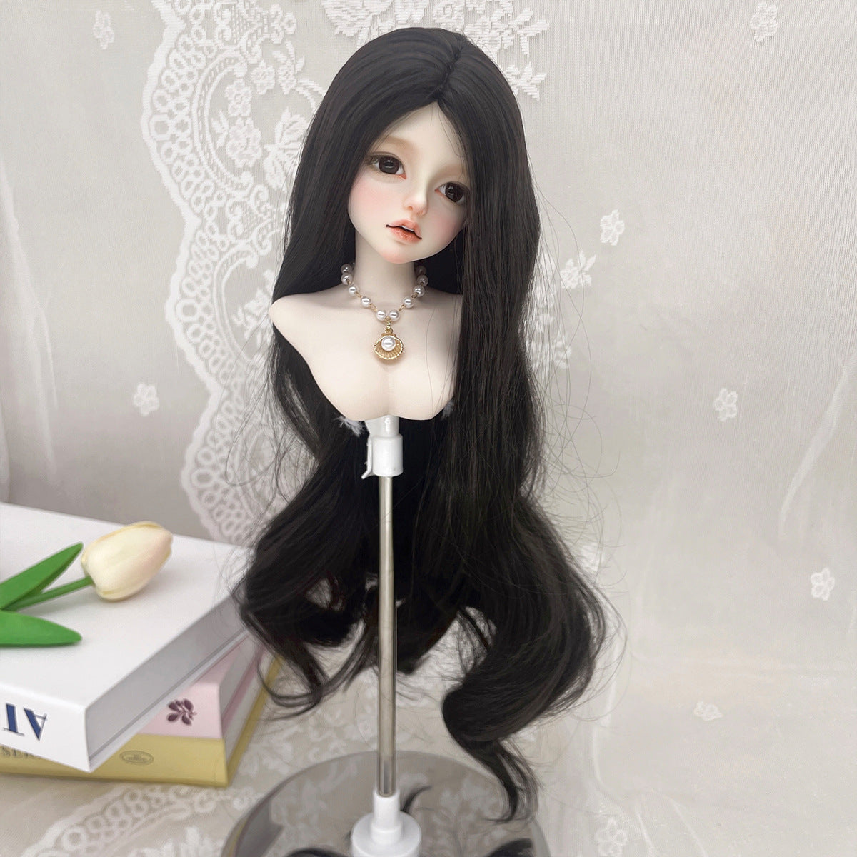Silk Mid-length Long Curly Hair Embryo Head Cover Can Be Cos Wig