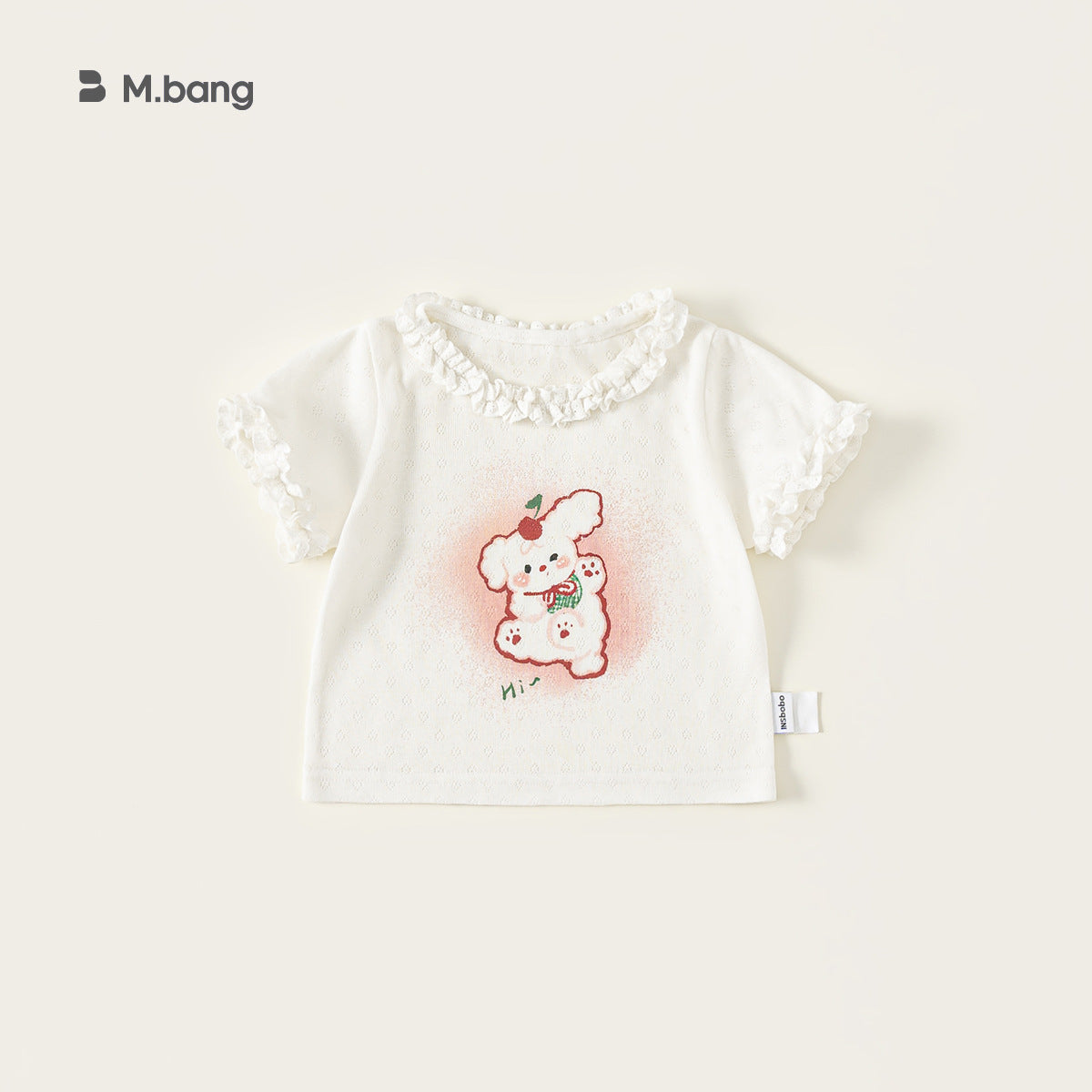 Children's Clothing Cute Printed Top Round Neck Lace Solid Color Short Children's T-shirt