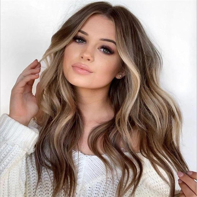 Natural Highlight Big Wave Bangs Curly Wig Long Curls