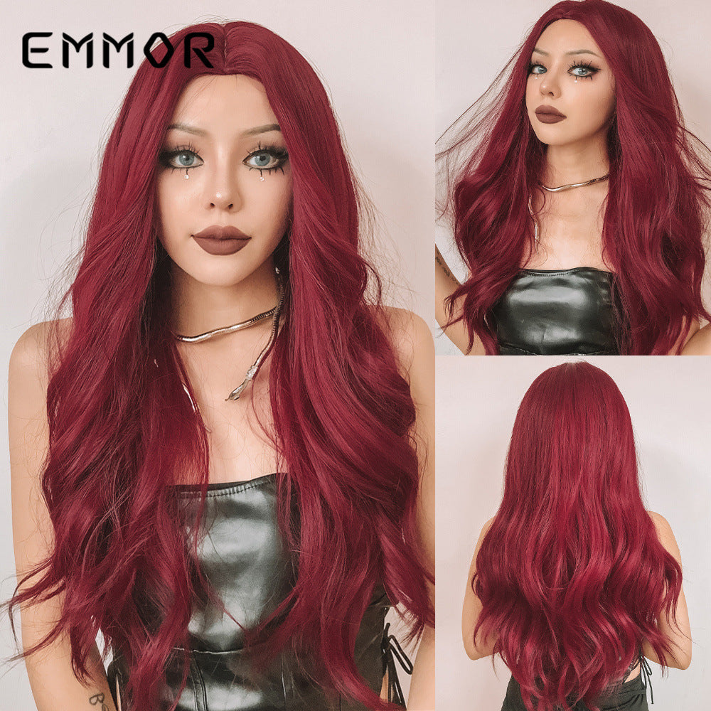 Red Hair Color Mid-length Curly Halloween Synthetic Wigs Air Long Straight Wig