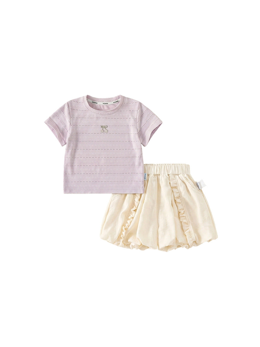 Children's Clothing Solid Color Hollow Short Sleeve Pants Two-piece Summer Children's Suit