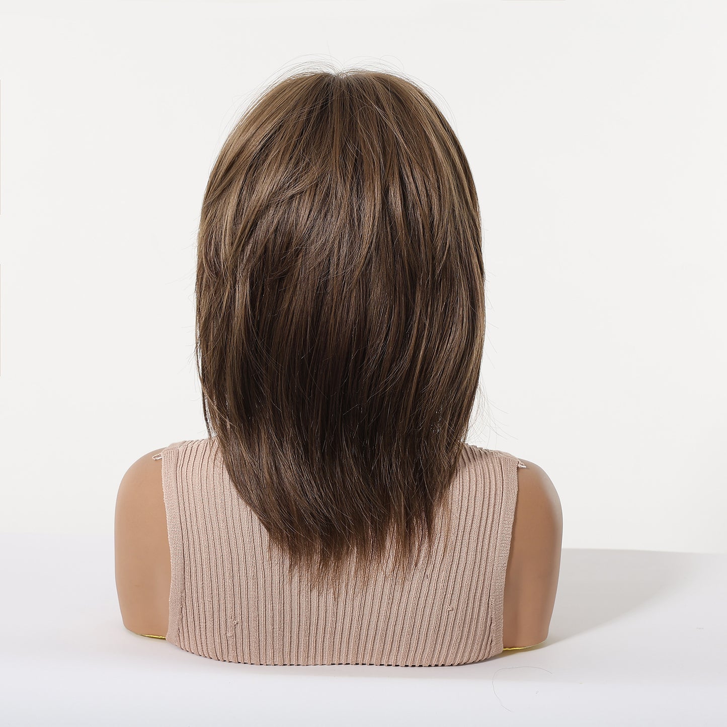 Women's Short Wave Head Gray Brown Highlight Long Straight Wig