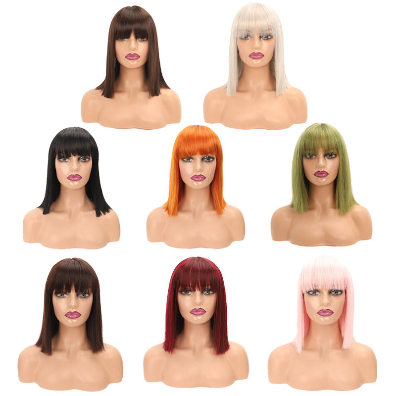 Collarbone Length Haircut Head Chemical Fiber Wig Short Straight Hair
