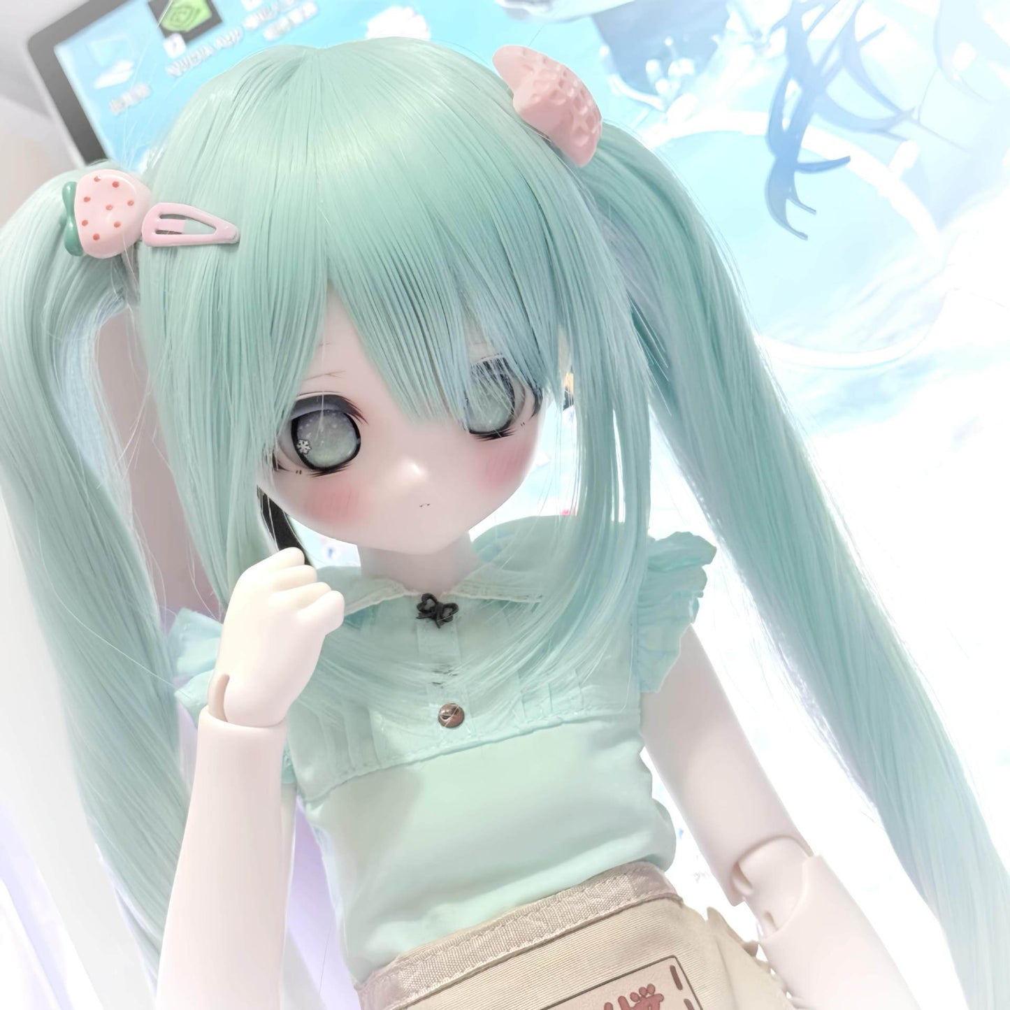 Lake Water Green Color Bangs Long Straight Hair Embryo Cos Wig
