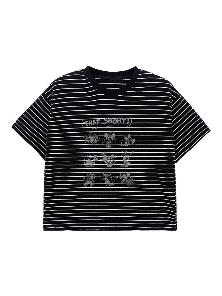 Children's Style Striped Cartoon Printed Round Neck Pullover Casual Children's T-shirt