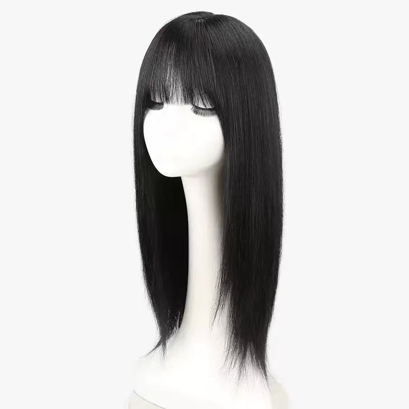 Women's Repairing Face Skin Changing Style Mid-length Real Inner Buckle Full Wig Short Straight Hair