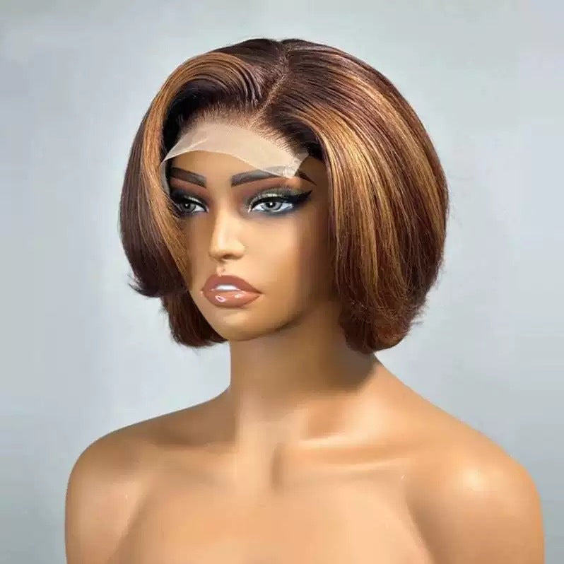 Women's Mid-length Synthetic Wigs Front Lace Highlights Wig Short Curly Hair