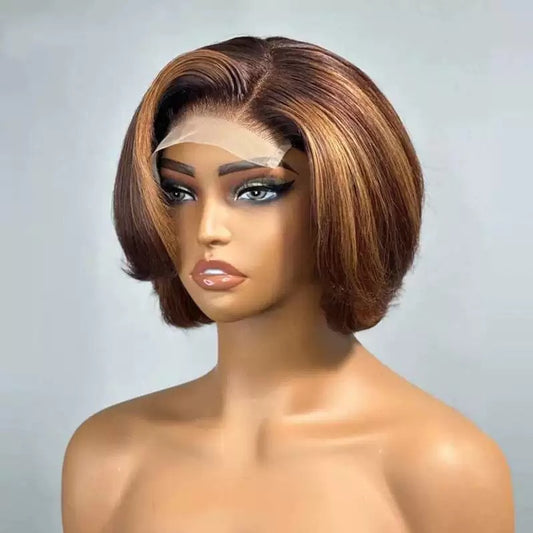 Women's Mid-length Synthetic Wigs Front Lace Highlights Wig Short Curly Hair