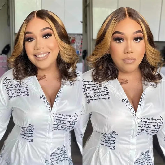 Short Hair Gradient Lace Forehead High Gloss Brown Mixed Golden Other Wig