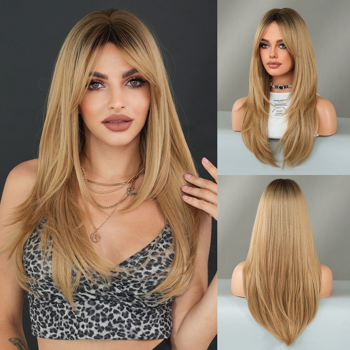 Female Bangs Gradient Long Straight Hair High Quality Natural Other Wig