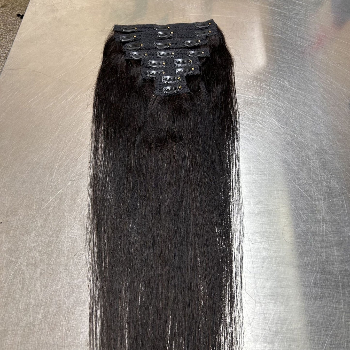 Clip Real Human Hair Invisible Extension Long Straight Wig