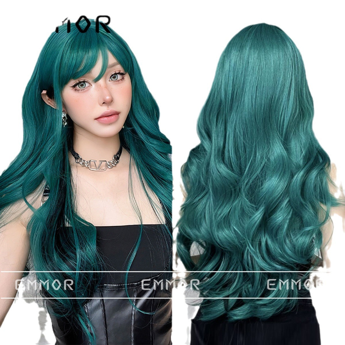 Female Hair Sky Blue Curly Waves Roll Wig Long Curls