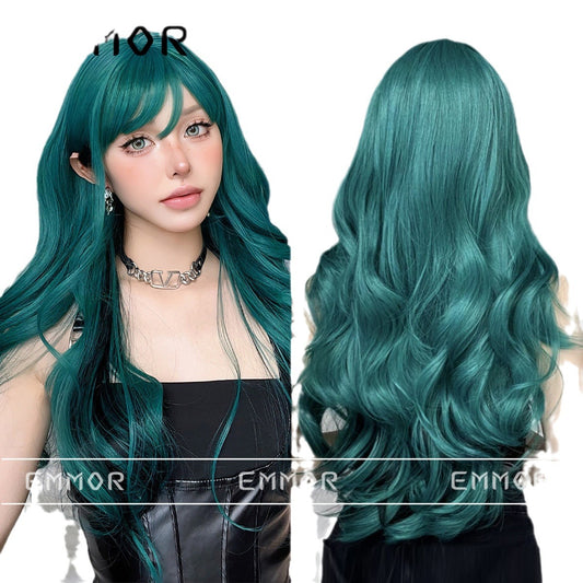 Female Hair Sky Blue Curly Waves Roll Wig Long Curls