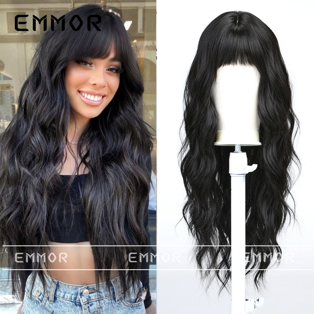 Women's Hair Natural Fluffy Style Multi Fashion Straight Bangs Big Wave Wig Long Curls