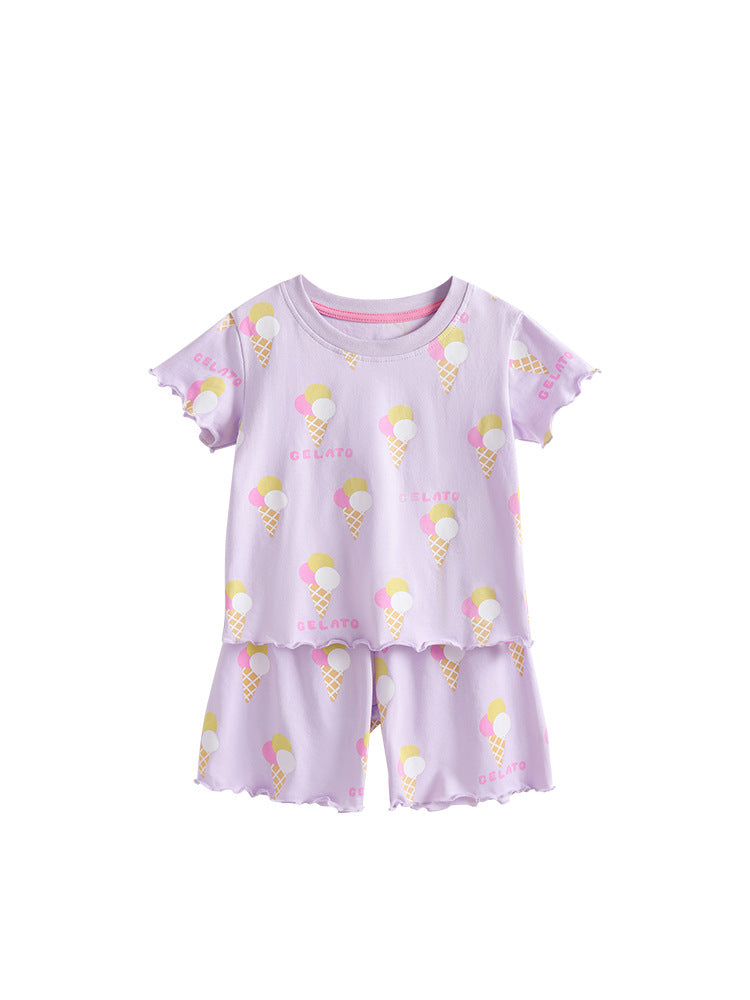 Summer Round Neck Short Sleeve Cute Children's Suit