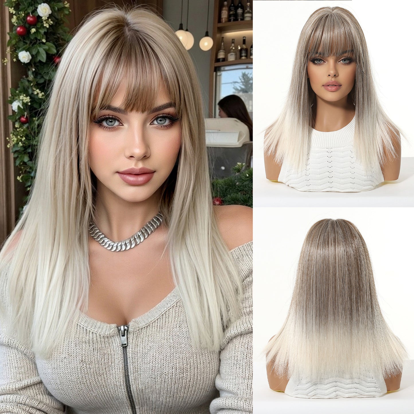 Innovative Summer Refreshing Female Shoulder Gradient Wig Short Straight Hair