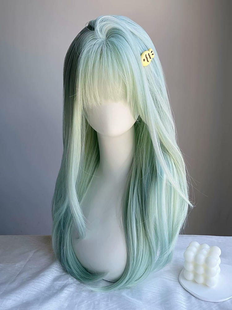 Mint Milk Green Female Summer Thin Long Straight Wig