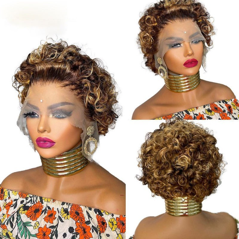 Pixie Curly With Lace Brazilian Natural Real Hair Wig