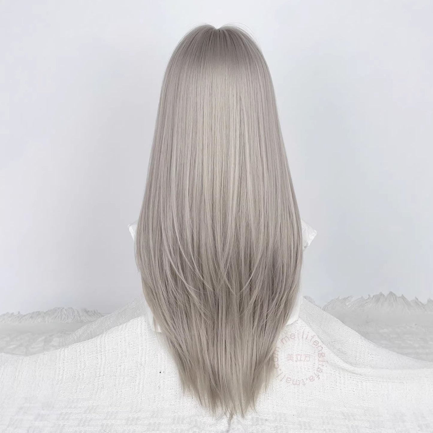 High-level Sier Gray Female Bangs White Long Straight Wig