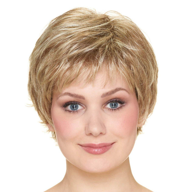 Fashion Female Curly Golden Head Cover Wig Short Straight Hair