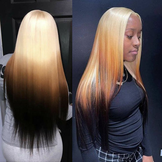 Golden Brown Gradient Highlight Chemical Fiber Long Straight Wig