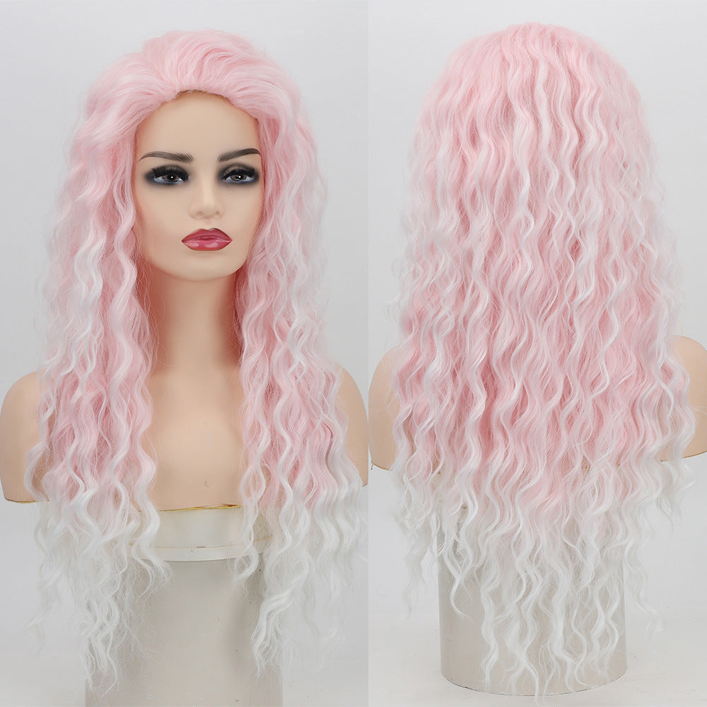 Fashion Female Curly Hair Synthetic Wigs Golden Partial Wig Long Curls