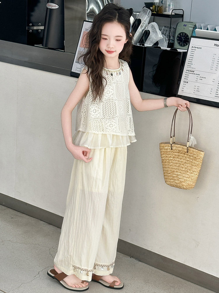Children's Western Style Fashion Vest Wide Leg Pants Two-piece Children's Suit