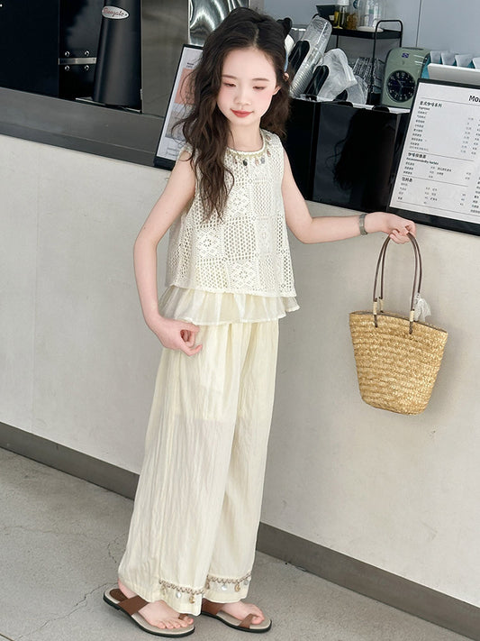 Children's Western Style Fashion Vest Wide Leg Pants Two-piece Children's Suit