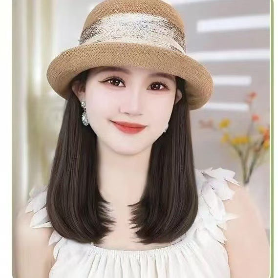 Hat One-piece Billycock Collarbone Length Haircut Inner Deduction Age Reduction Wig Short Straight Hair