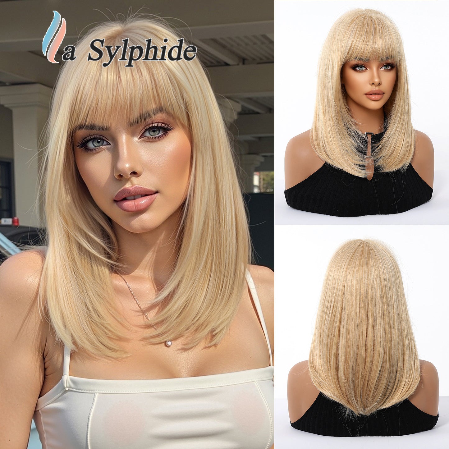 Women's Lightweight Breathable Mid-length Natural One-piece Collarbone Simulation Full Wig Short Straight Hair