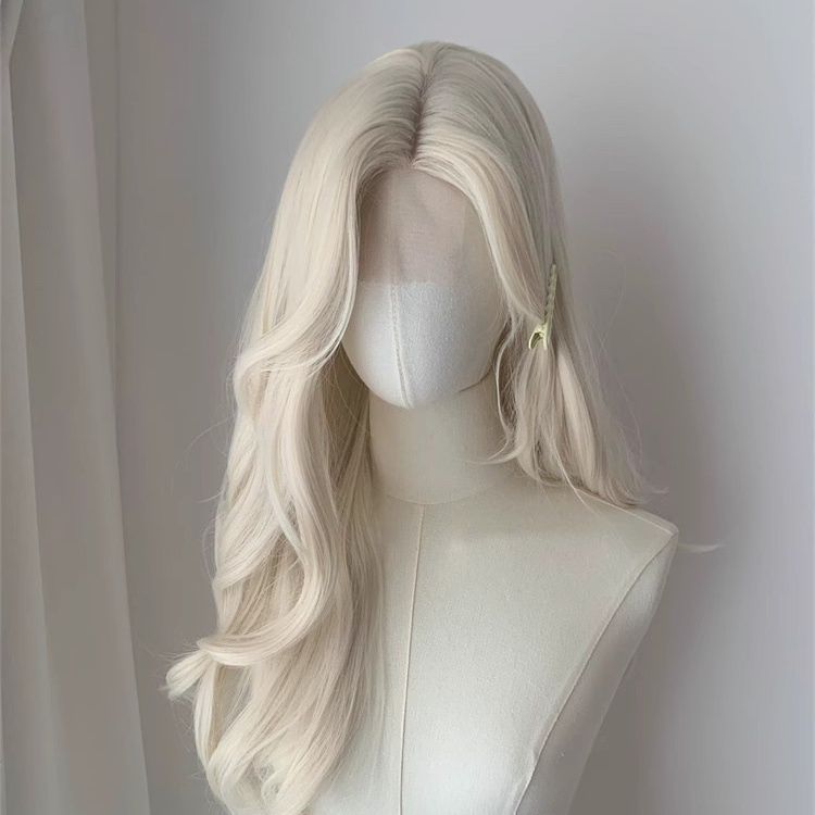 Women's Curly Hair Forehead Lace Big Wave Bangs Full Wig Long Curls