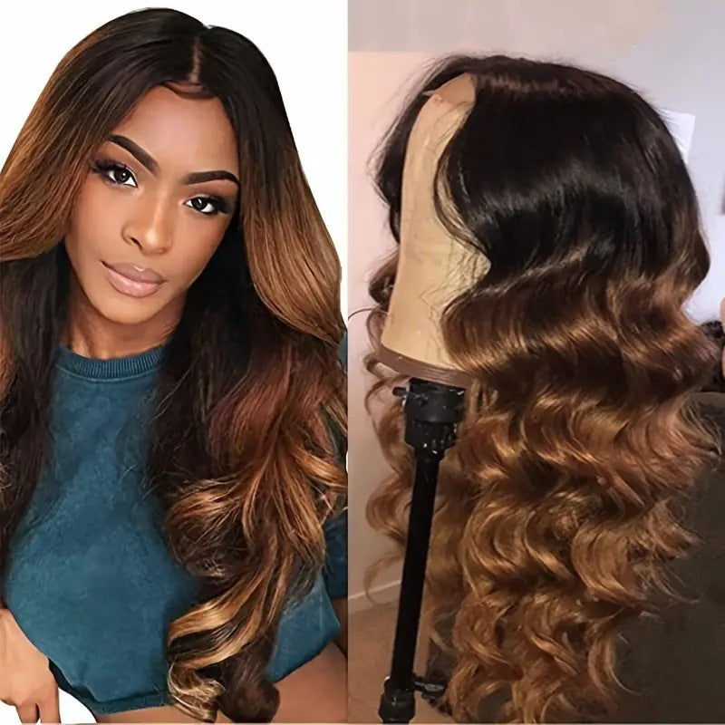 Lace Gradient Brown Curly Hair Big Female Wig Long Curls