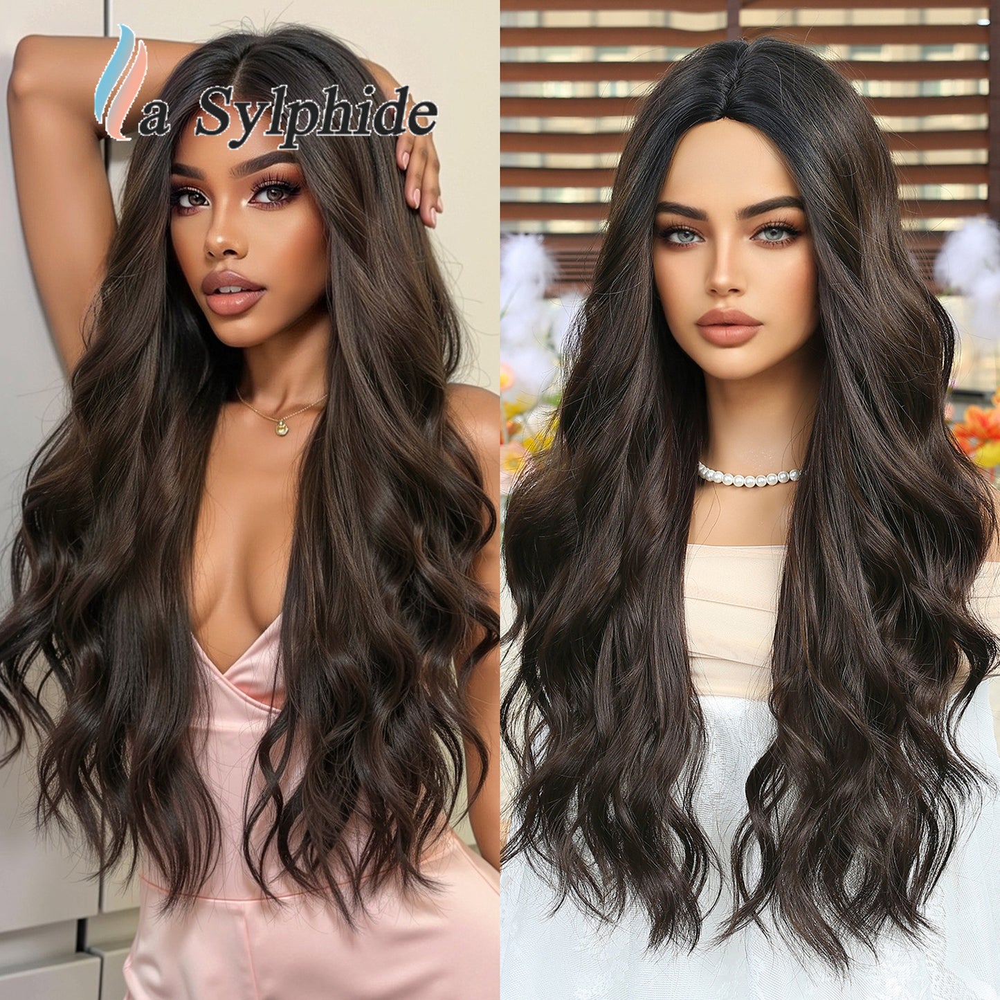 Artificial Human Hair Natural Full-top Curly Lazy Water Ripple Mid-point Wig Long Curls