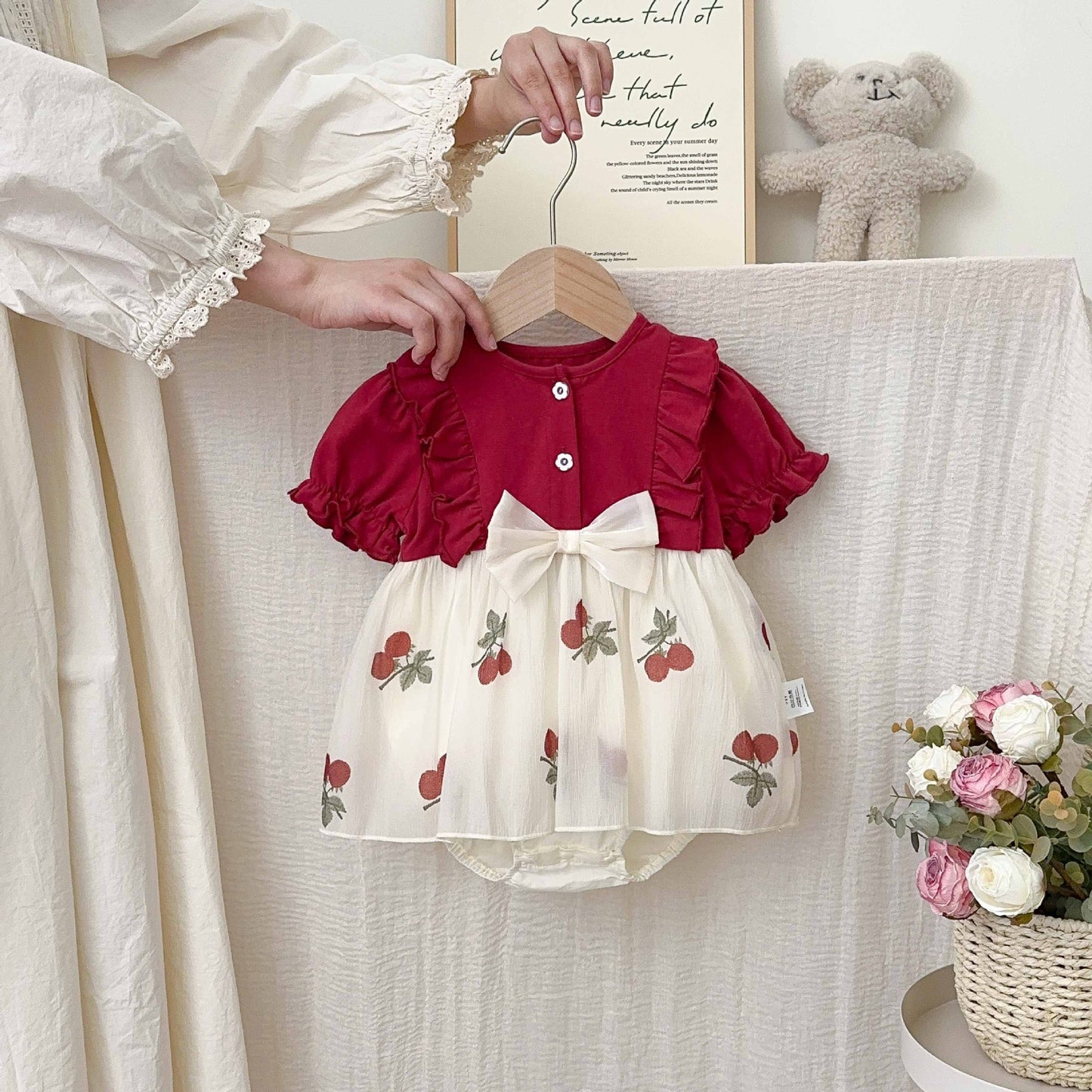 Summer Thin Clothes Western Style Lace Born Princess Red Jumpsuit, Climbing Suit