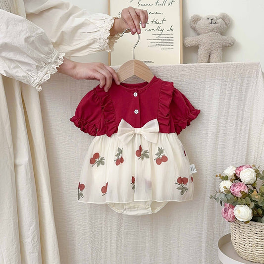 Summer Thin Clothes Western Style Lace Born Princess Red Jumpsuit, Climbing Suit