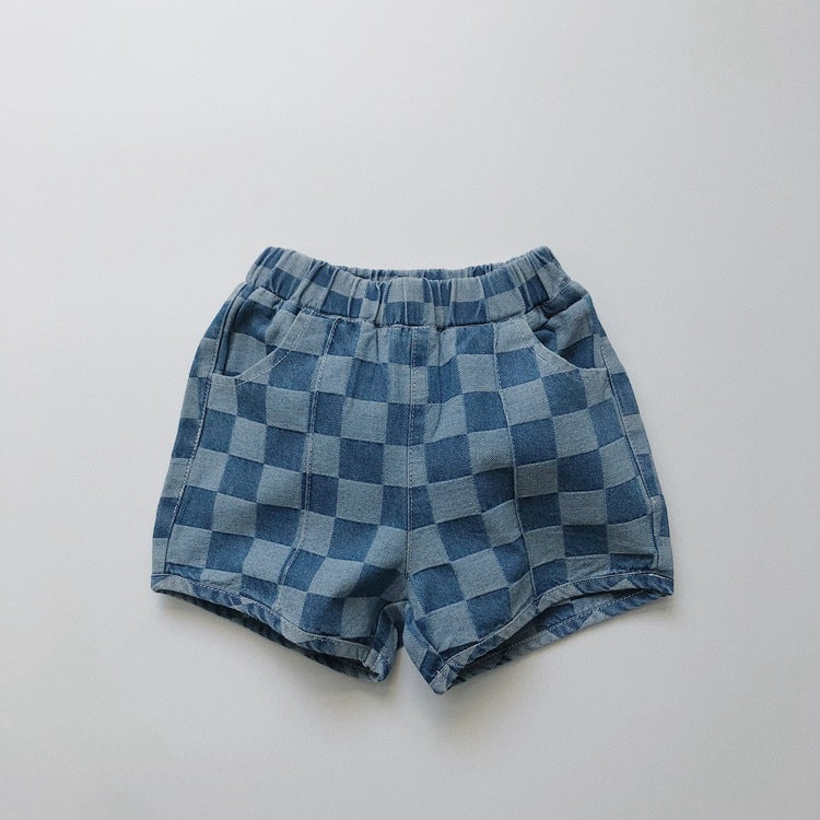 Children's Fashionable Summer Korean Style Plaid Denim Shorts Children's Pants