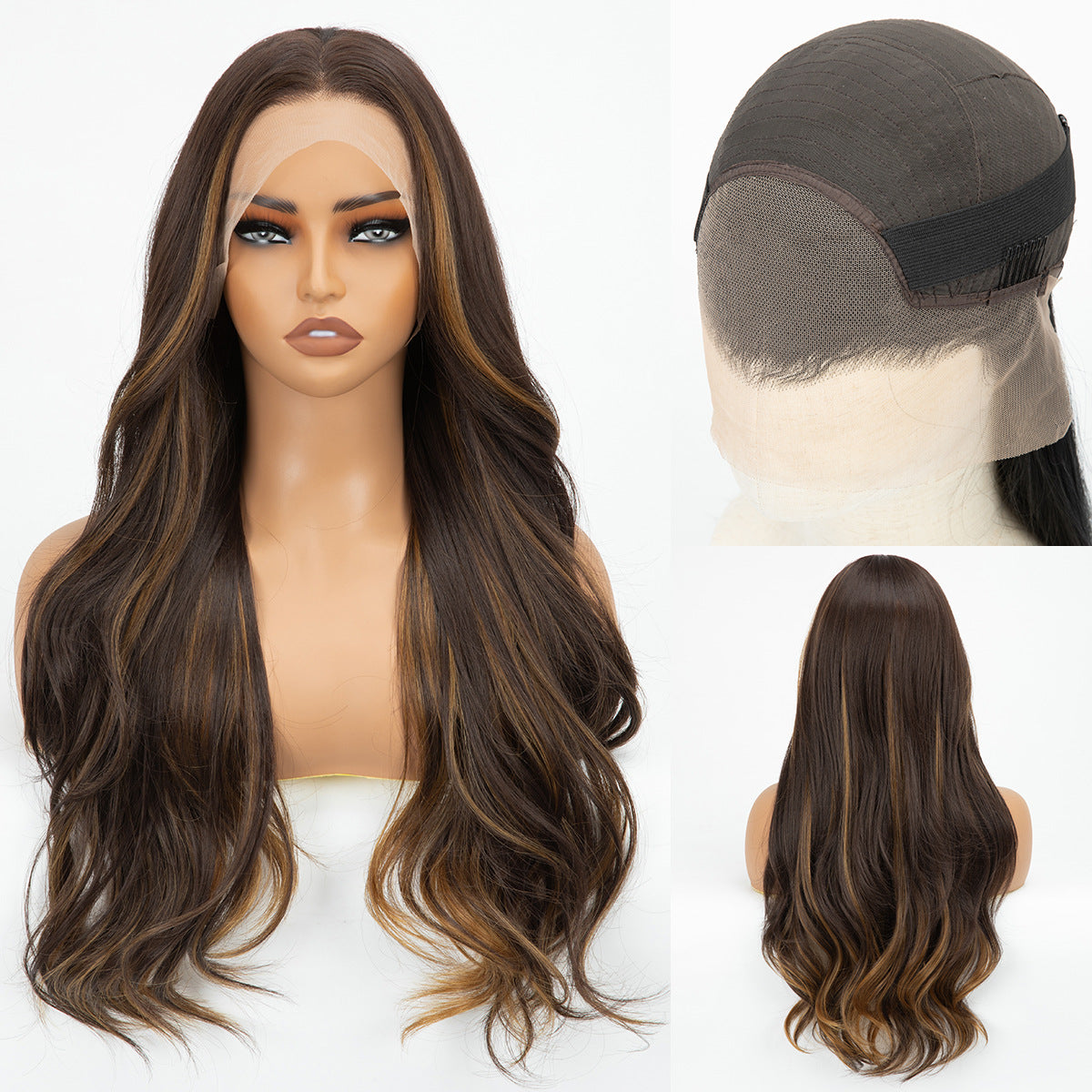 Lace Head Cover Black Hand-woven Curly Long Straight Wig