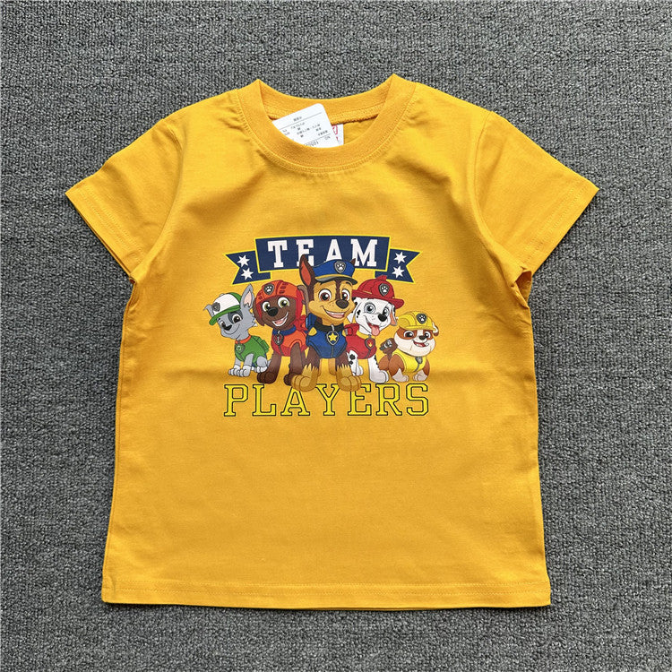 Children's Summer Dog Cartoon Short Sleeve Clothing Stretch Children's T-shirt